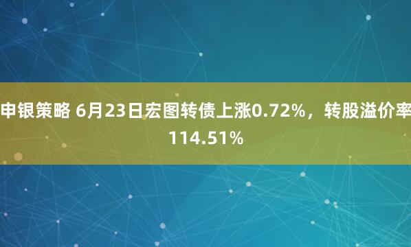 申银策略 6月23日宏图转债上涨0.72%，转股溢价率114.51%